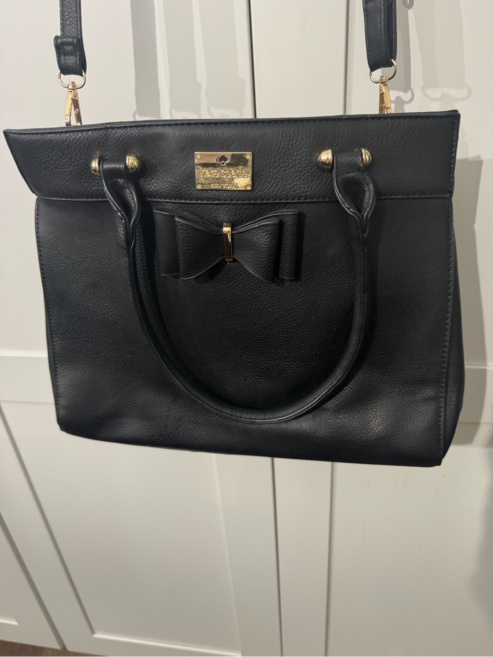 kate spade Black Leather Bow Shoulder Bag with Gold Hardware